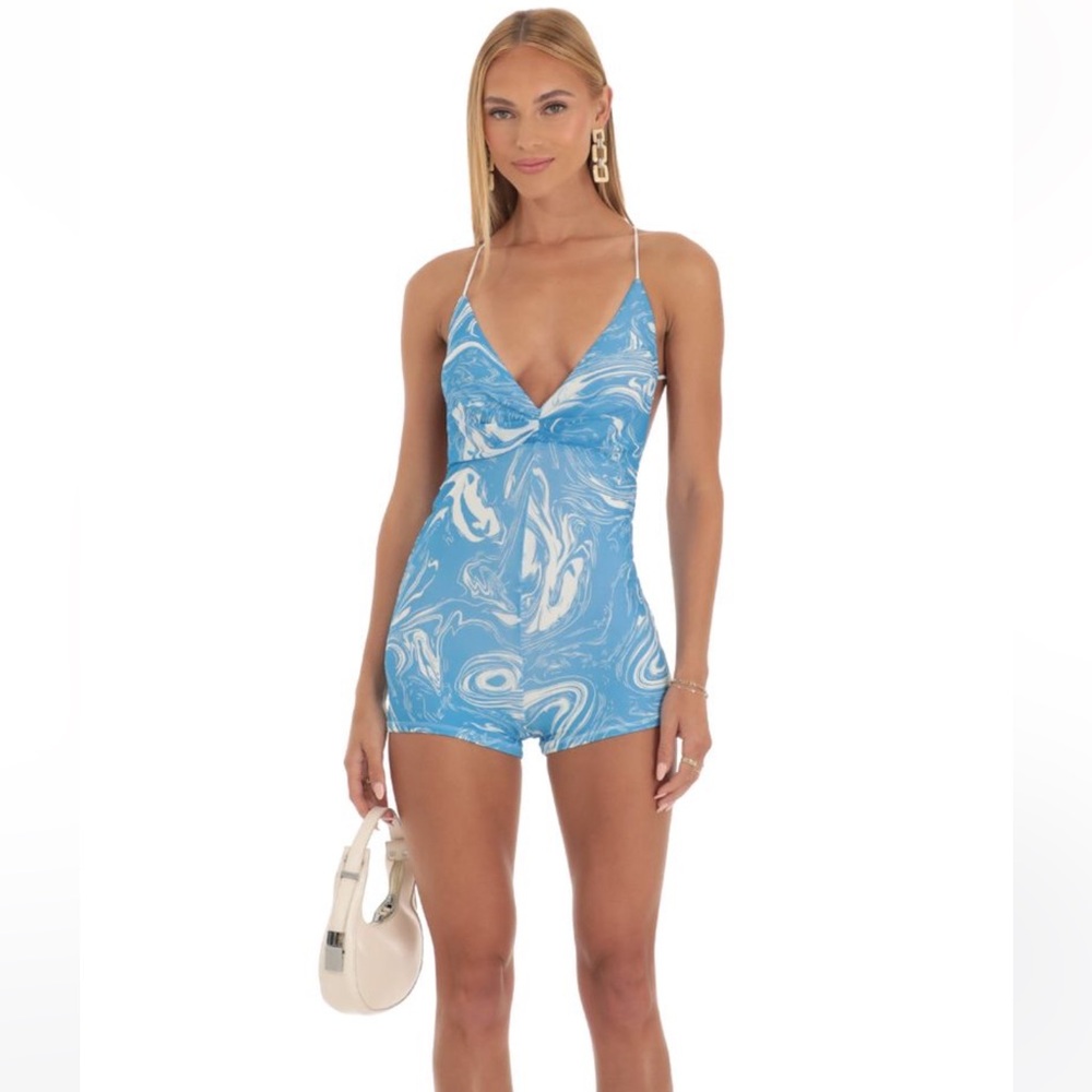 Lucy in the Sky Romper in light blue swirl XS
